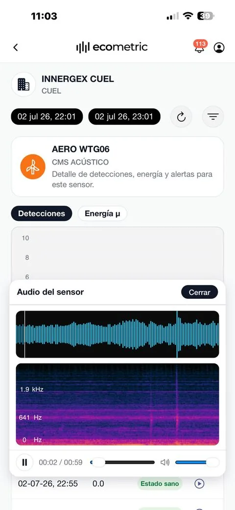 Sensor audio and spectrogram