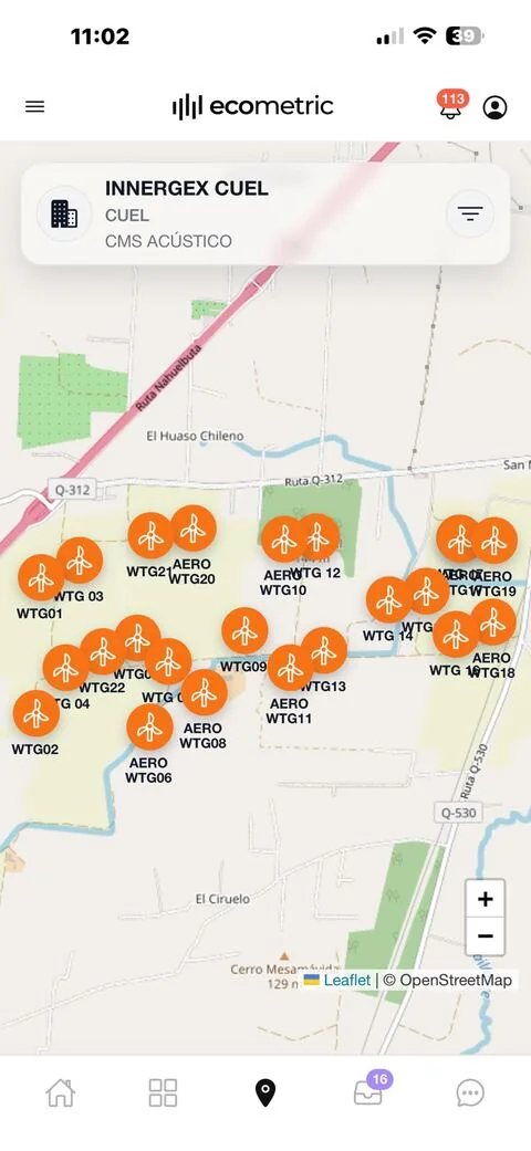 Wind farm sensor map